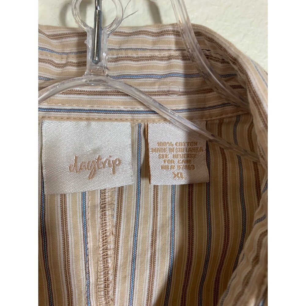 Vintage Daytrip Striped Blouse Y2K Granny Business Casual Cotton Top Shirt Sz XL - Picture 4 of 4